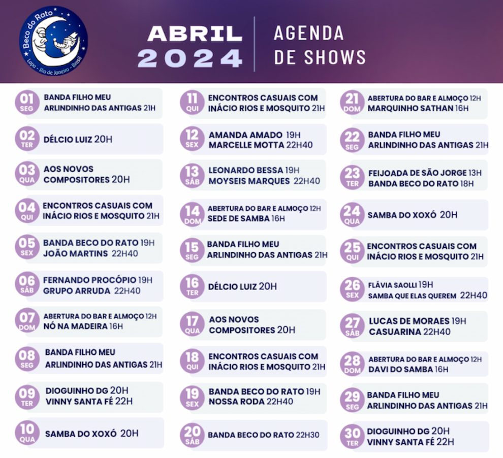 Beco do Rato - Agenda Abril 2024