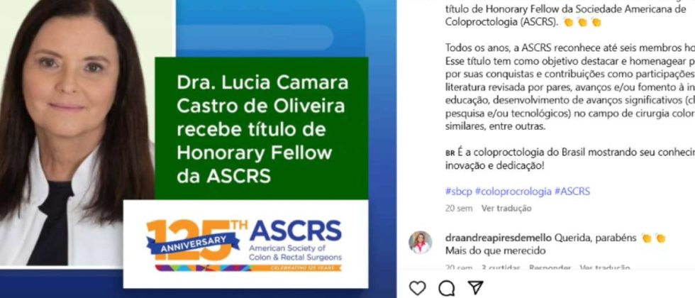 Coloproctologista brasileira será homenageada no maior congresso mundial da especialidade